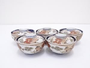 明治期　伊万里焼　錦手菊文蓋茶碗5客